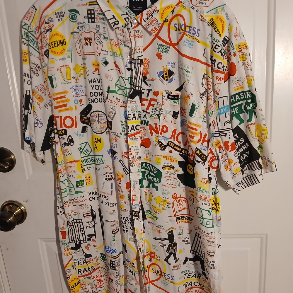 Stephen Espo Powers X Rvca Graphic Print Button-Up Shirt HAWAIIN STYLE Rare